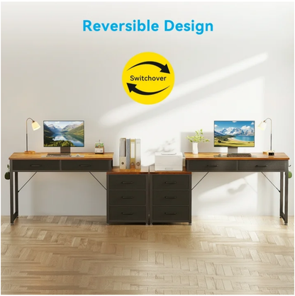 Casacomoda Computer Desk with 5 Drawers & Printer Stand, Reversible Storage Desk for Home Office, 53 Inch Writing Desk with Headphone Hook, Vintage