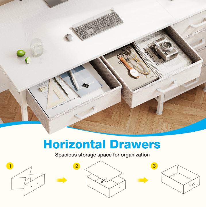 Casacomoda 48" Home Office Desk with 6 Drawers, Small Space Computer Desk with Reversible Storage, Corner Computer Desk, White