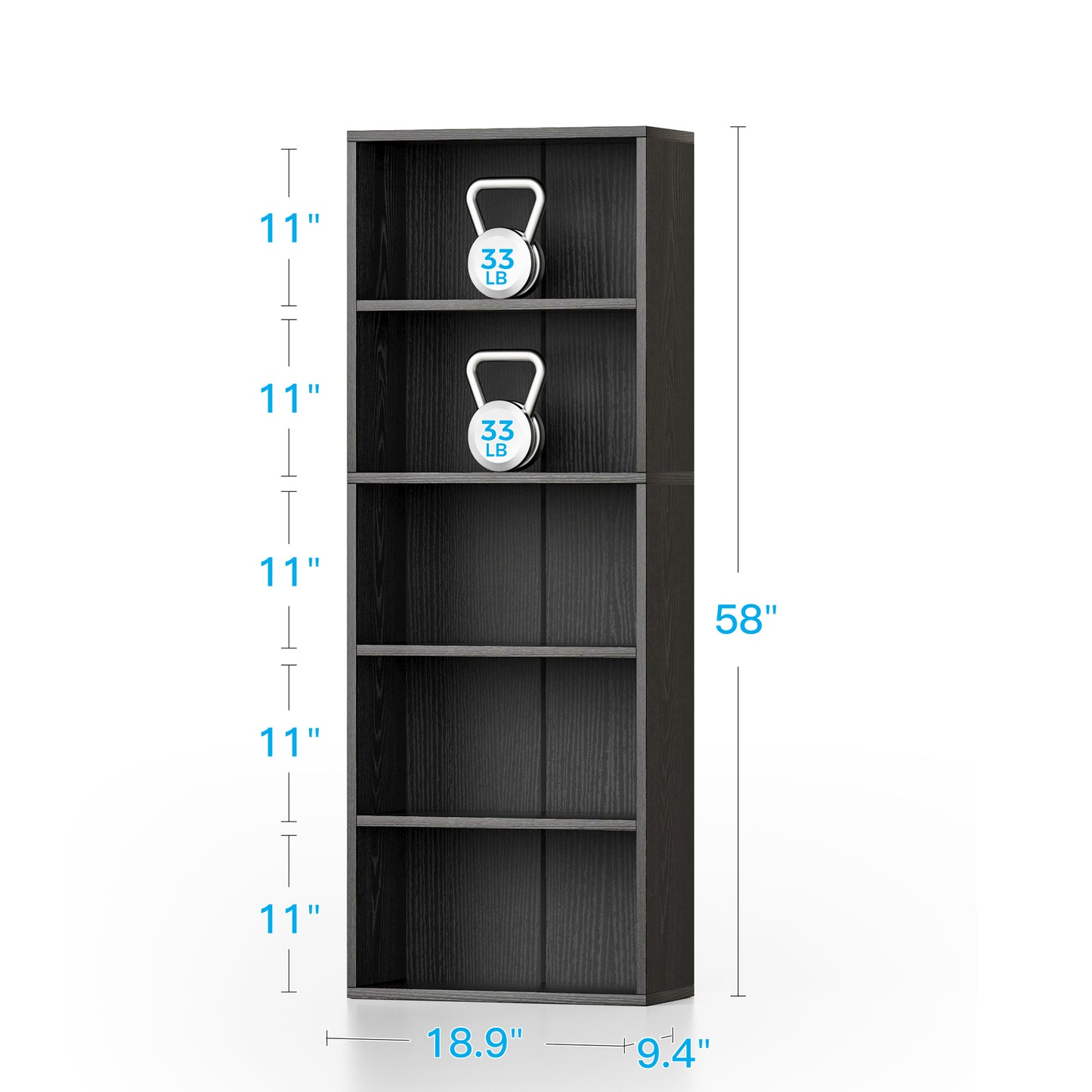 Casacomoda Tall Bookcase, Bookshelf, 5-Tier Display Storage Shelf, Space-Saving Bookshelf for Living Room, Bedroom, Home Office, Black