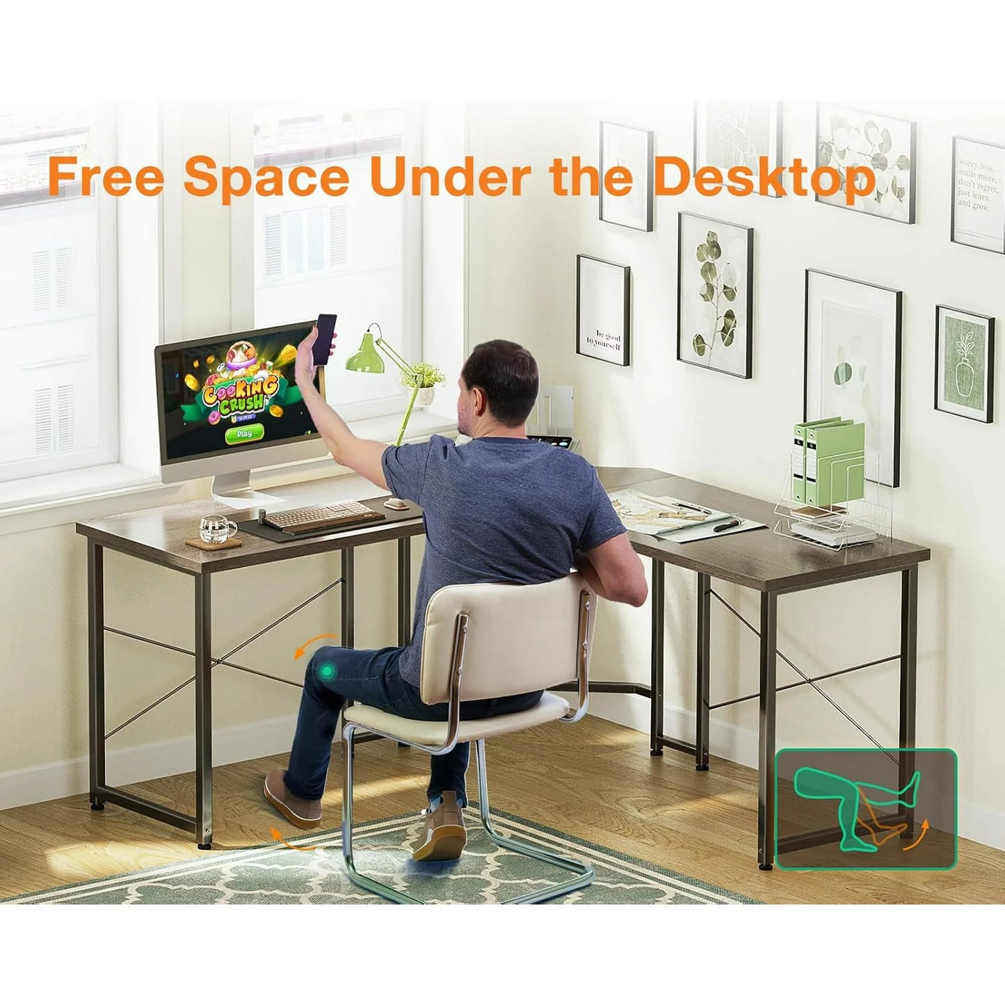 Casacomoda Computer Desk L Shaped, 51” Reversible L Shaped Computer Desk with Monitor Stand, Home Office Desk, Gray Oak