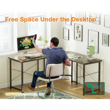 Casacomoda Computer Desk L Shaped, 51” Reversible L Shaped Computer Desk with Monitor Stand, Home Office Desk, Gray Oak