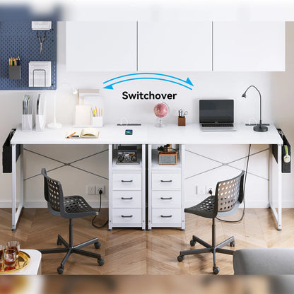 Casacomoda 40 Inch Small Computer Desk with Fabric Drawers and Charging Station, Home Office Desk with Storage Shelf, White