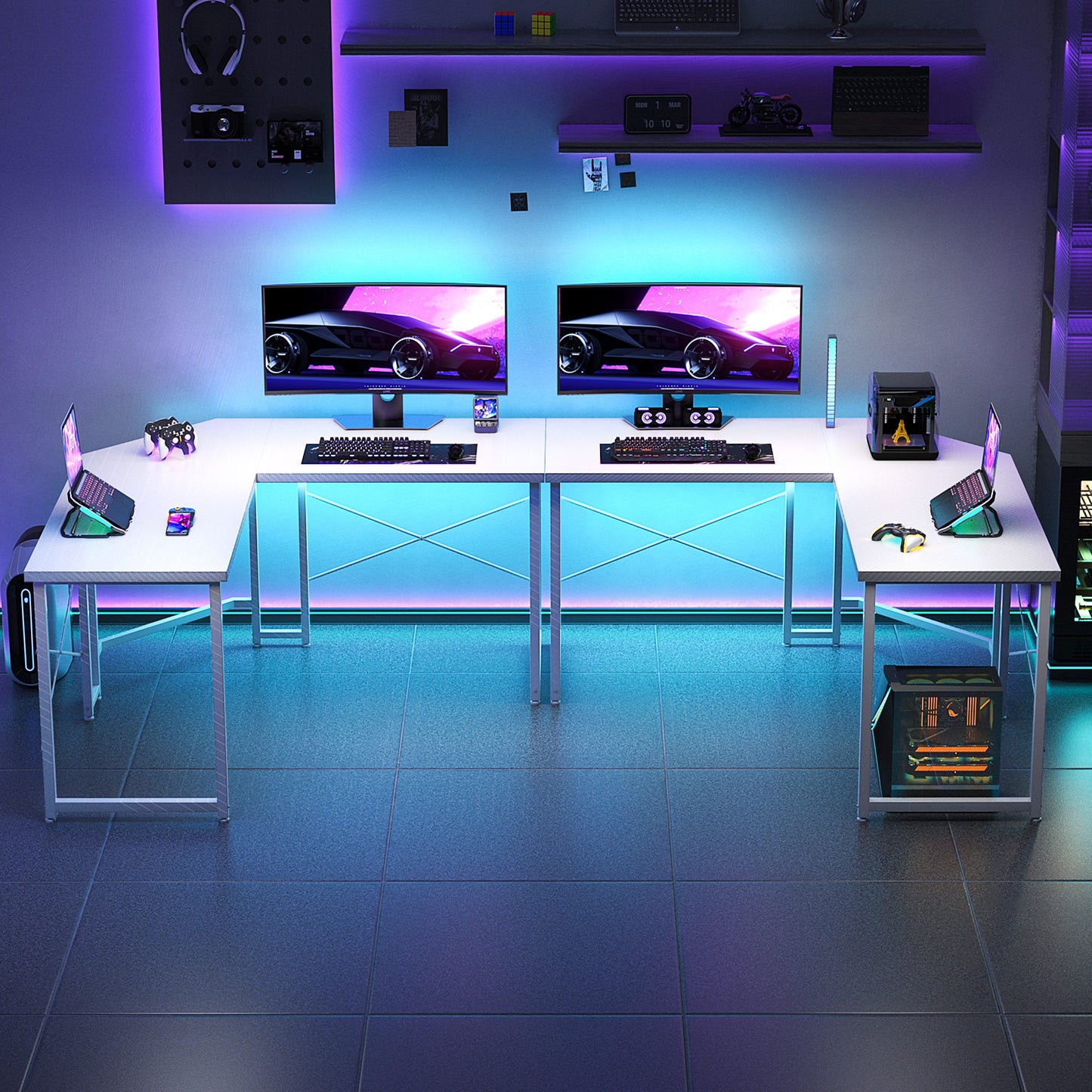 Casacomoda Computer Desk L Shaped, 51” Reversible L Shaped Computer Desk with Monitor Stand, Home Office Desk, Carbon Fiber White