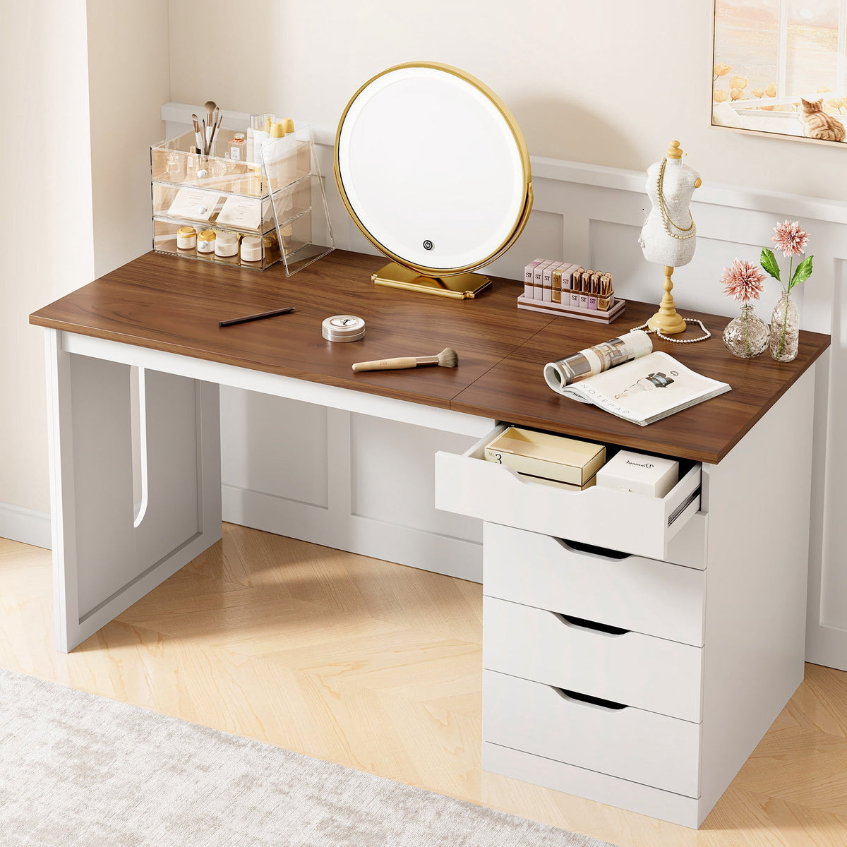 Casacomoda 47” Home Office Desk with 5 Drawers, Compact Writing Desk with Storage, Modern Computer Desk for Bedroom, Study Room and Small Spaces
