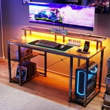 Casacomoda 48 inch Gaming Desk with LED Lights & Power Outlets, Computer Desk with Monitor Stand & Storage Sheves, CPU Stand, Home Office Desk, Vintage