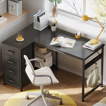 Casacomoda 40 inch Computer Desk with 4 Fabric Drawers — Home Office Desks with Storage, Writing Desk with Side Hook, Desk Study/Work Table for Bedroom and Small Space, Black