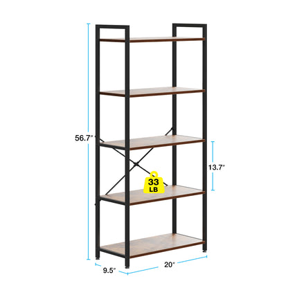 Casacomoda 5-Tier Bookshelf, Freestanding Book Shelf, Home Office Bookcase, Storage Shelving Unit for Bedroom, Living Room, Vintage