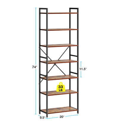 Casacomoda 7-Tier Tall Bookshelf, Large Bookcase with Steel Frame, Deep Book Shelf for Living Room, Home Office, Study, Industrial Style, Vintage
