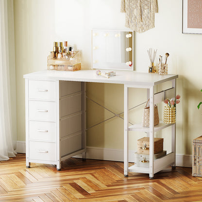 Casacomoda Computer Desk with Drawers & Storage Shelves, 40 Inch Corner Desk for Home Office Bedroom, Small Teen PC Desks with Fabric Drawer, White