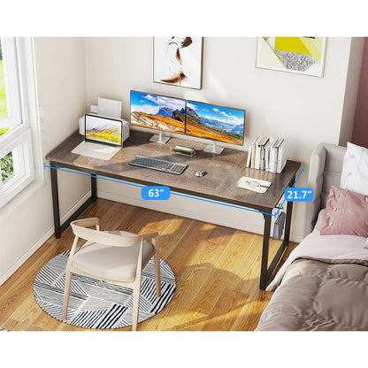 Casacomoda 63 inch Computer Desk with Headphone Hooks, Home Office Desk for Large Spaces, Simple Modern Desk for Studying & Writing, Grey Oak