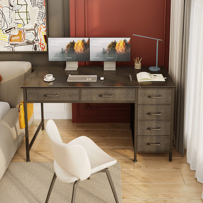 Casacomoda 48" Home Office Desk with 6 Drawers, Modern Computer Desk with Small Space, Corner Computer Desk, Black