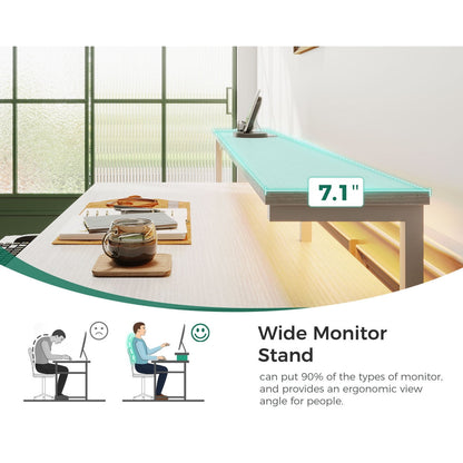 Casacomoda Computer Desk with Power Outlets, Workstation with Monitor Shelf & File Cabinet, Home Office Desk with LED Light & Print Stand, Reversible, White
