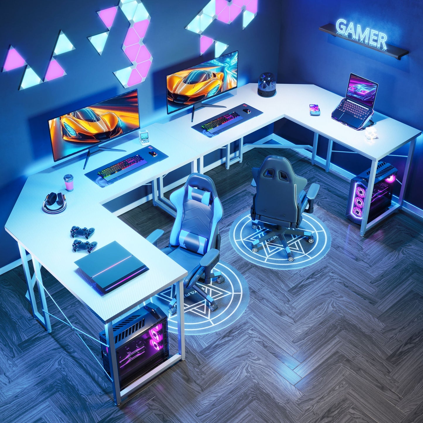 Casacomoda Computer Desk L Shaped, 51 Inch Reversible L Shaped Desk, Gaming Desk, Home Office Desk, Carbon Fiber White