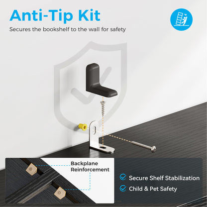 Casacomoda 6-Tier Bookcase with Cabinet, Modern Bookshelf for Home Office, Living Room or Bedroom, Easy Assembly & Stable Structure, Black