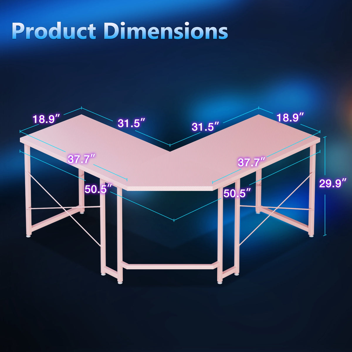 Casacomoda Computer Desk L Shaped, 51 Inch Reversible L Shaped Desk, Gaming Desk, Corner Desk, Gaming Table, Pink