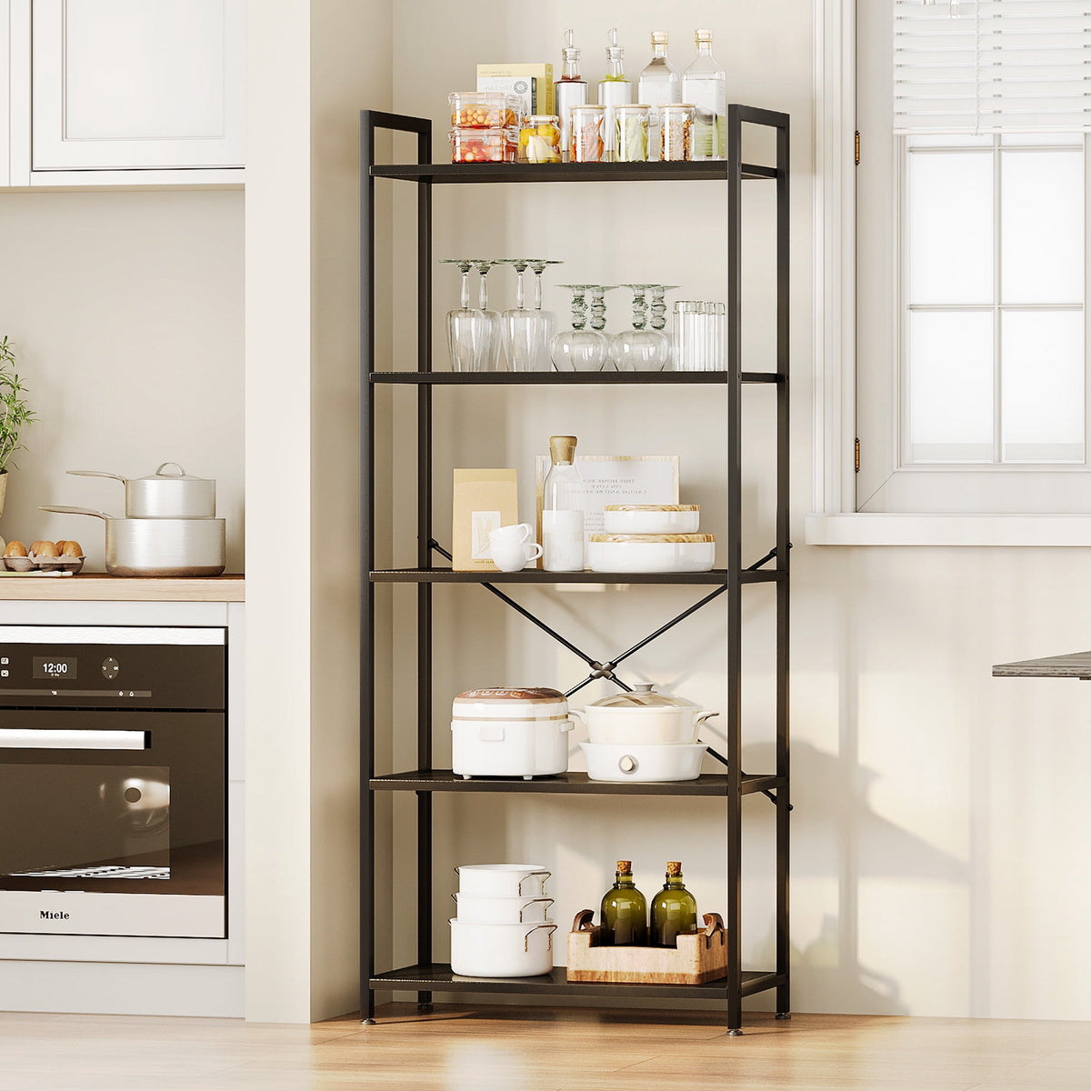 Casacomoda 5-Tier Bookshelf, Freestanding Book Shelf, Home Office Bookcase for Bedroom, Living Room, Black