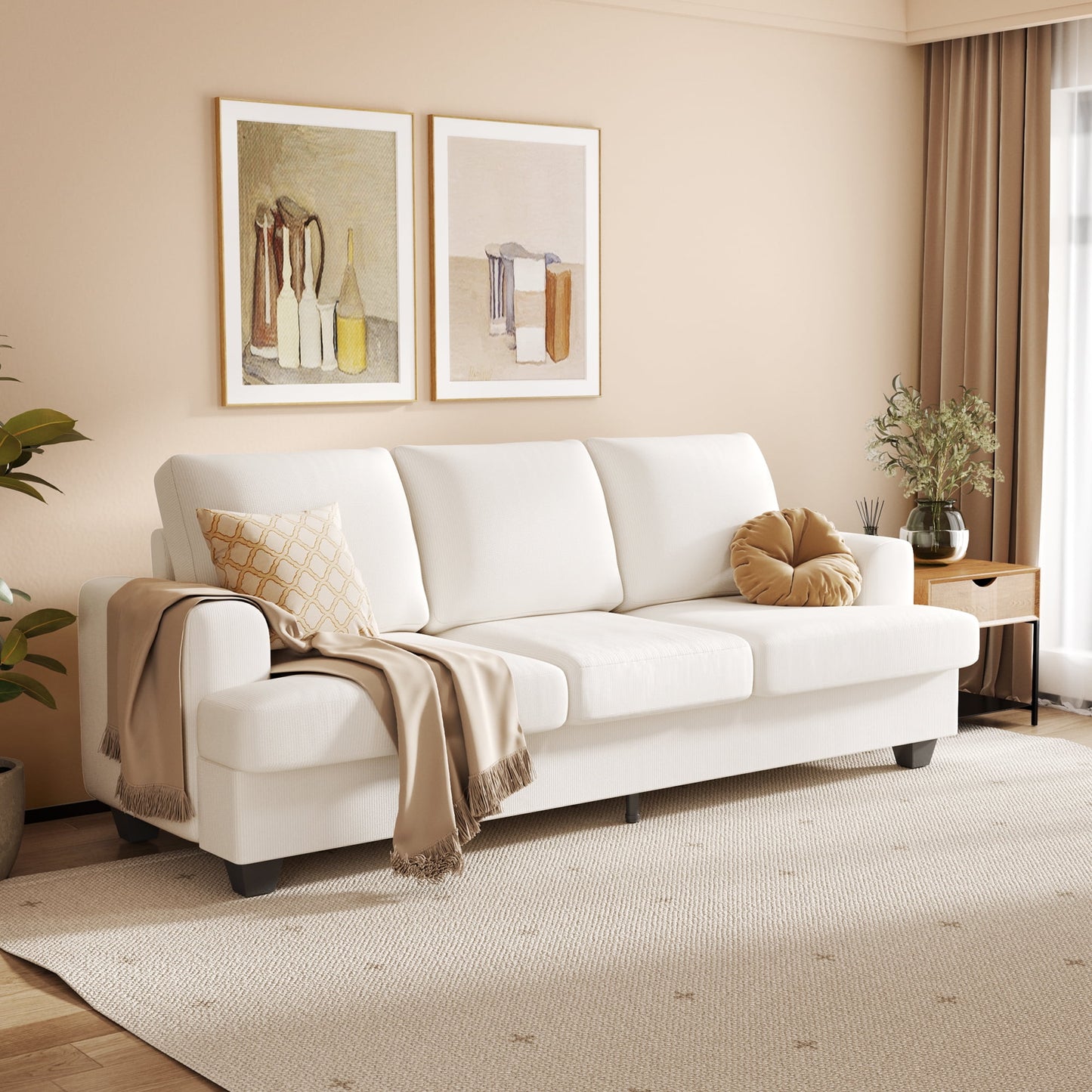 Casacomoda 89" Modern 3-Seater Sofa, Comfy Couches for Living Room, Chenille Sofas for Small Space, Easy Assembly, Beige