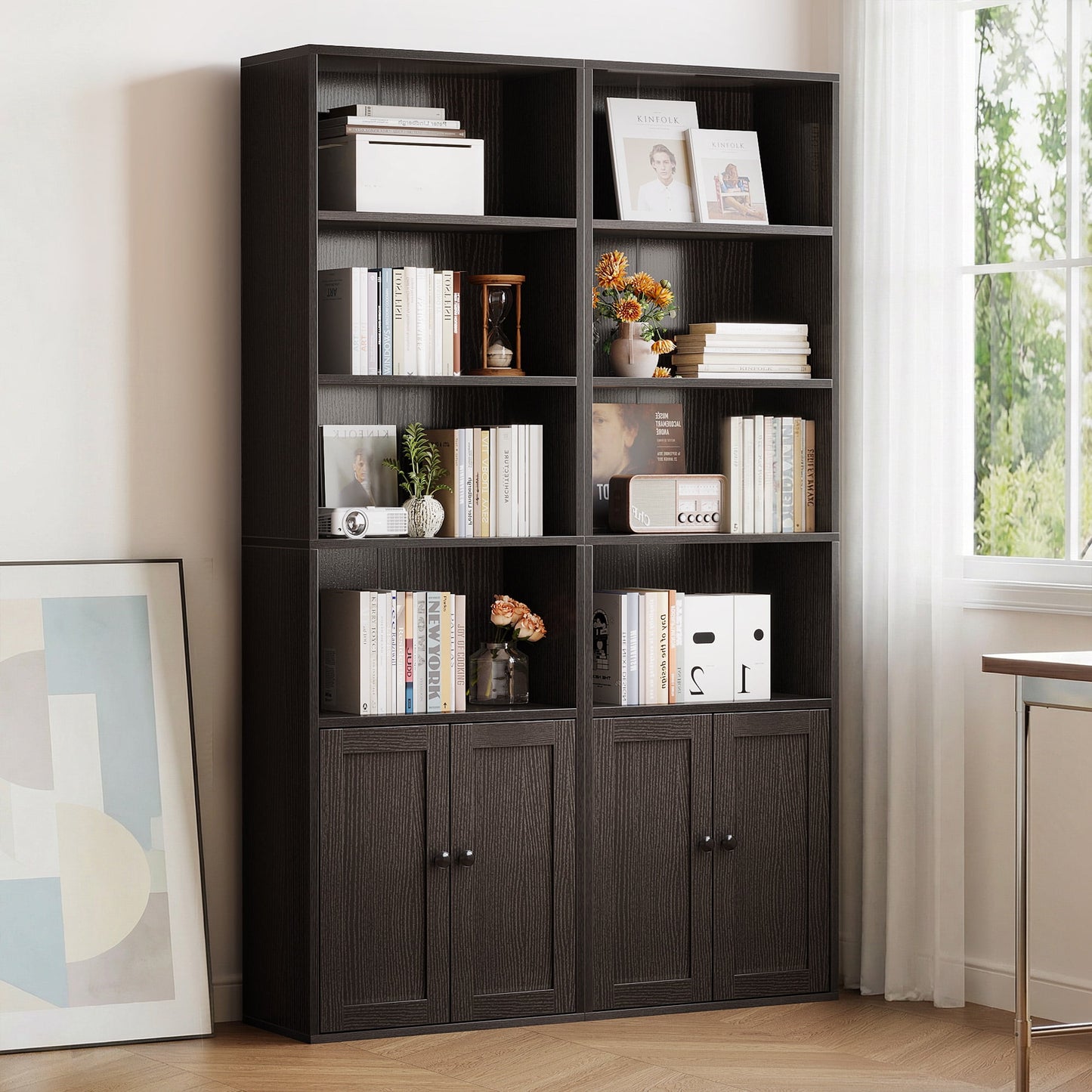 Casacomoda 6-Tier Bookcase with Cabinet, Modern Bookshelf for Home Office, Living Room or Bedroom, Easy Assembly & Stable Structure, Black