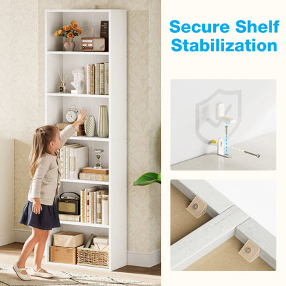 Casacomoda Tall Bookcase, Bookshelf, 6-Tier Display Storage Shelf, Space-Saving Bookshelf for Living Room, Bedroom, Home Office, White