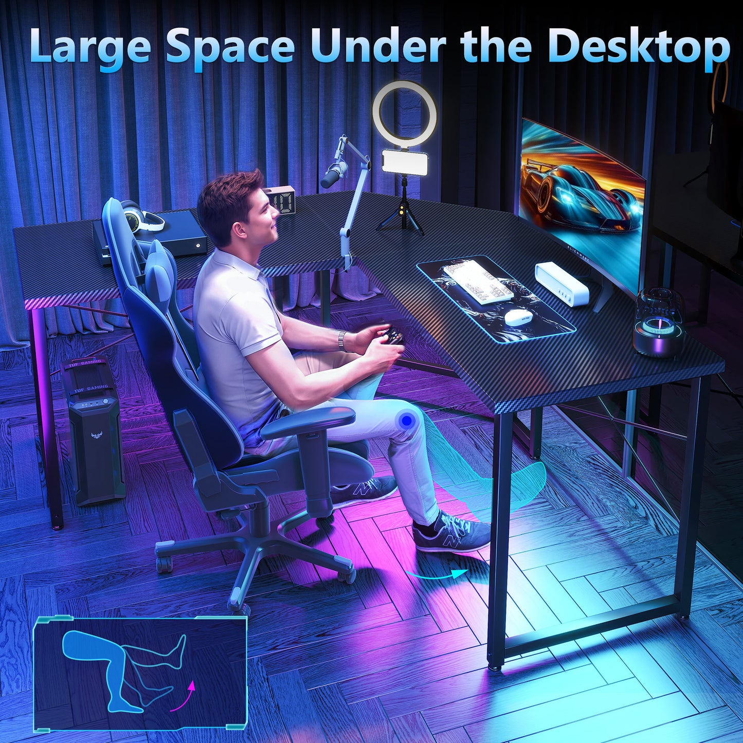 Casacomoda Computer Desk L Shaped, 51” Reversible L Shaped Computer Desk with Monitor Stand, Home Office Desk, Black