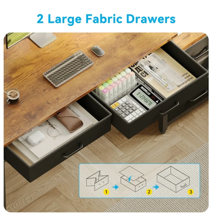 Casacomoda Computer Desk with 5 Drawers & Printer Stand, Reversible Storage Desk for Home Office, 53 Inch Writing Desk with Headphone Hook, Vintage