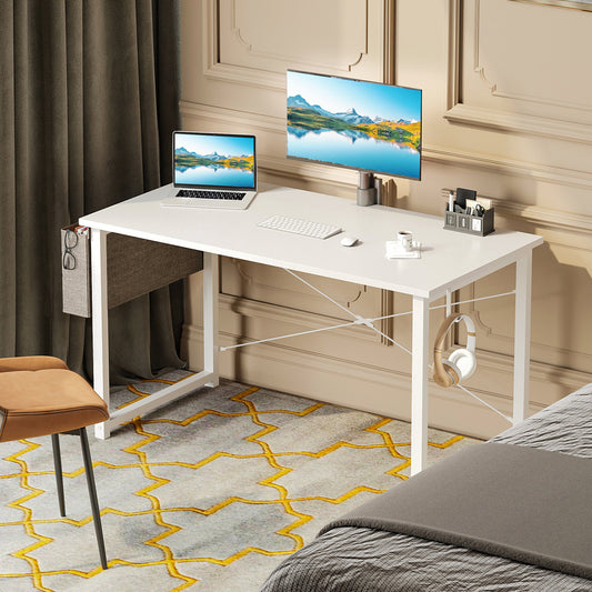 Casacomoda Computer Writing Desk 40 inch, Sturdy Home Office Table, Work Desk with a Storage Bag and Headphone Hook, Pure White
