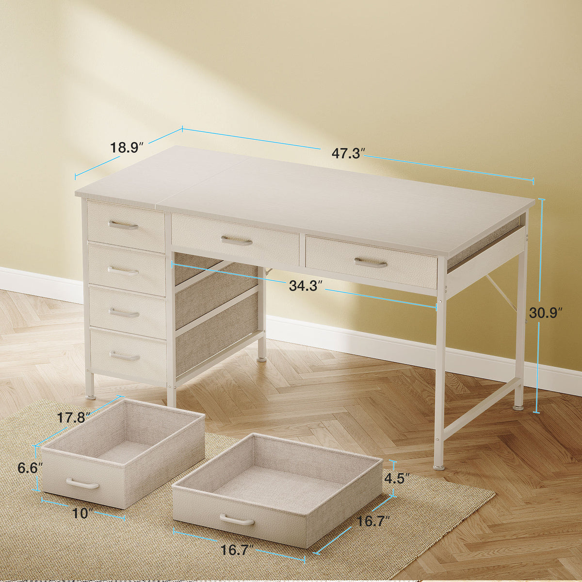 Casacomoda 48" Home Office Desk with 6 Drawers, Small Space Computer Desk with Reversible Storage, Corner Computer Desk, White