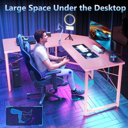 Casacomoda Computer Desk L Shaped, 51” Reversible L Shaped Computer Desk with Monitor Stand, Home Office Desk, Pink