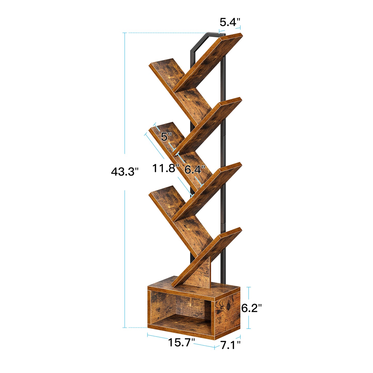 Casacomoda Tree Bookshelf - 6 Shelf Retro Floor Standing Bookcase, Tall Wood Book Storage Rack for CDs/Movies/Books, Utility Book Organizer Shelves for Bedroom, Living Room, Home Office