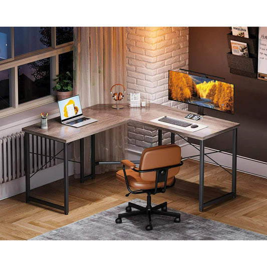 Casacomoda Computer Desk L Shaped, 51” Reversible L Shaped Computer Desk with Monitor Stand, Home Office Desk, Gray Oak