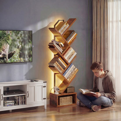 Casacomoda 6-Tier Tree Floor Lamp with Integrated LED Shelving, Modern Display Stand for Living Room & Home Office, Vintage