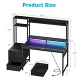 Casacomoda 48 inch Gaming Desk with LED Lights & Power Outlets, Home Office Desk with Reversible Storage Drawers & Monitor Shelves, Gaming Table for Small Space, Carbon Fiber Black
