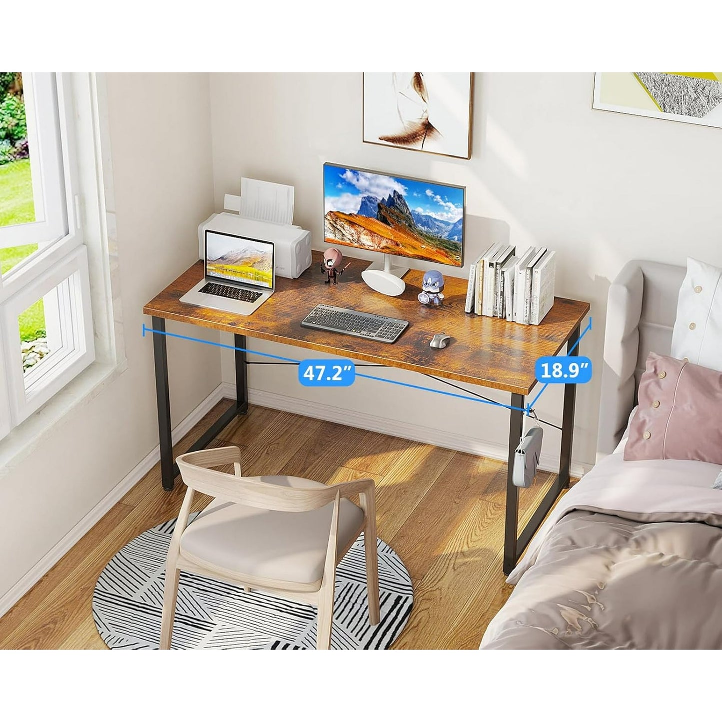 Casacomoda 54 inch Computer Desk with Headphone Hooks, Home Office Desk for Large Spaces, Simple Modern Desk for Studying & Writing, Vintage