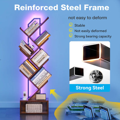 Casacomoda 6-Tier Tree Floor Lamp with Integrated LED Shelving, Modern Display Stand for Living Room & Home Office, Vintage