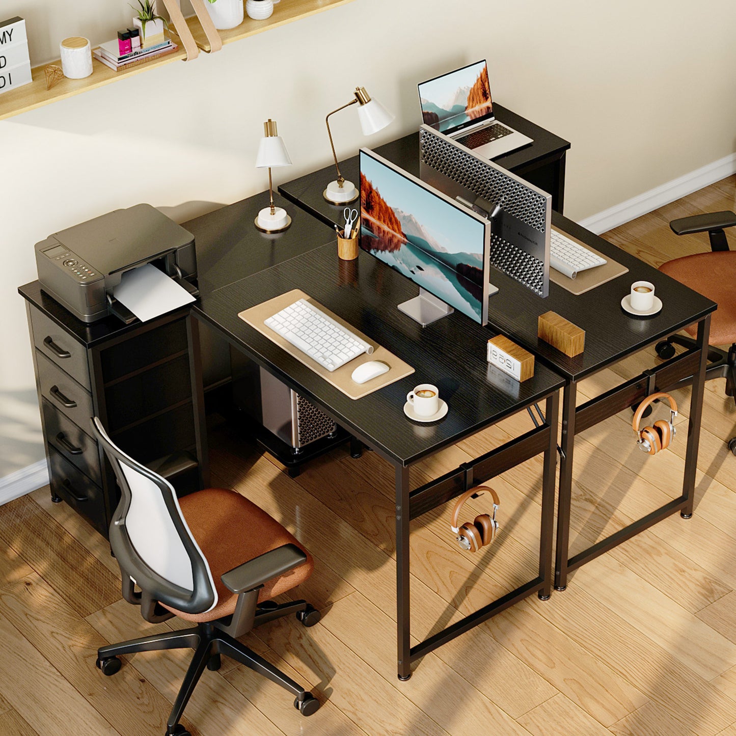 Casacomoda 40 inch Computer Desk with 4 Fabric Drawers — Home Office Desks with Storage, Writing Desk with Side Hook, Desk Study/Work Table for Bedroom and Small Space, Black