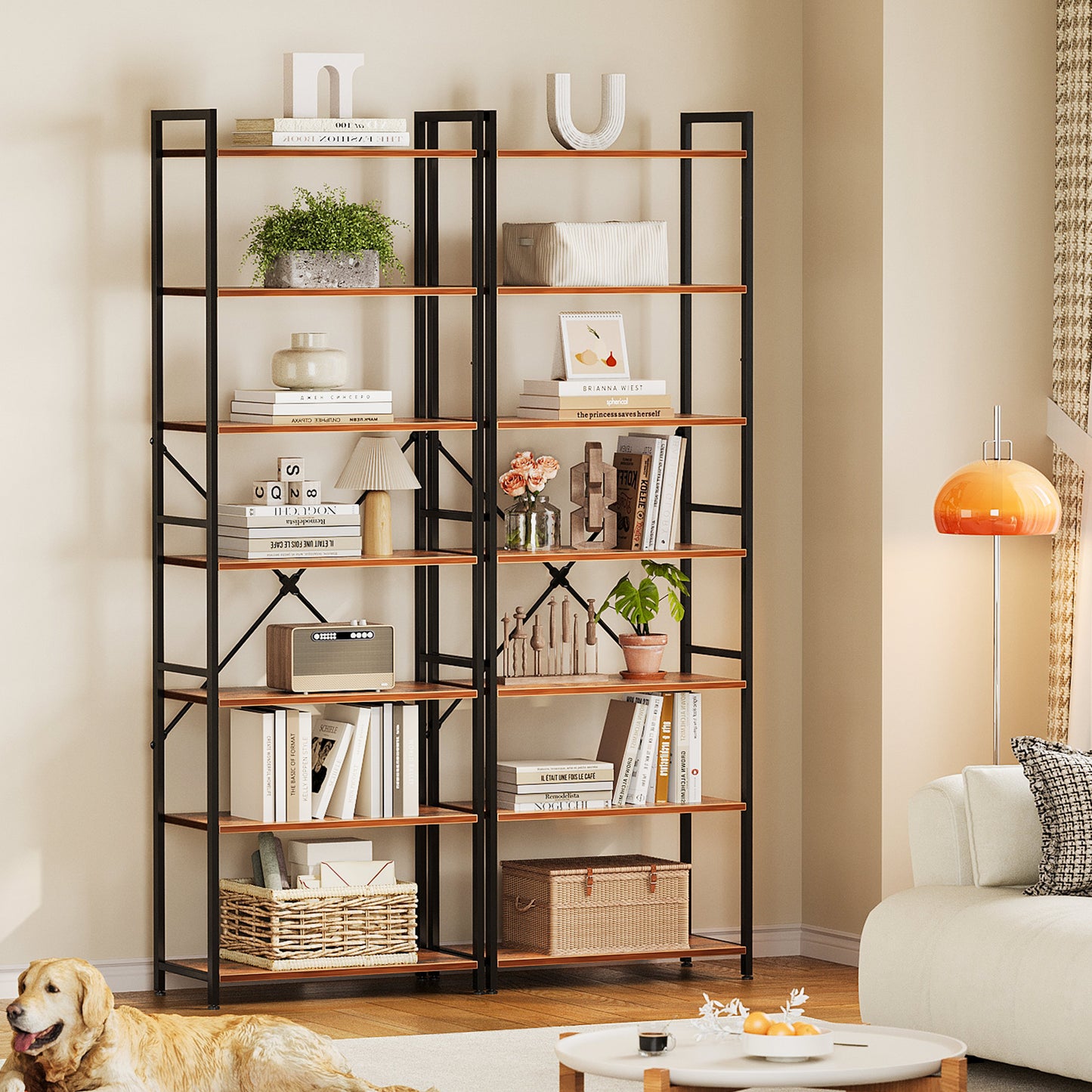 Casacomoda 7-Tier Tall Bookshelf, Large Bookcase with Steel Frame, Deep Book Shelf for Living Room, Home Office, Study, Industrial Style, Vintage