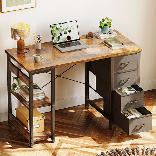 Casacomoda Computer Desk with Drawers & Storage Shelves, 40 Inch Corner Desk for Home Office Bedroom, Small Teen PC Desks with Fabric Drawer, Vintage