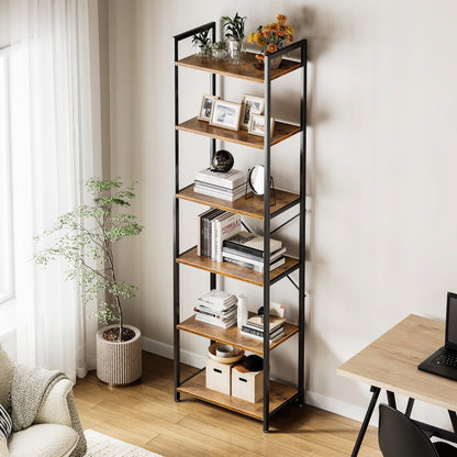 Casacomoda Book Shelf Set of 2, 6 Tier Bookcase, Storage Shelf, Industrial Bookcase for CDs, Photos, Books, Modern Bookshelf for Home Office, Living Room, Kitchen, Bedroom, Rust Brown