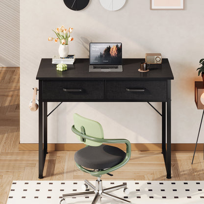 Casacomoda 32 Inch Writing Desk with 2 Fabric Drawers, Modern Study Table with Storage, Small Computer Desk for Small Space, Home Office Desk, Black