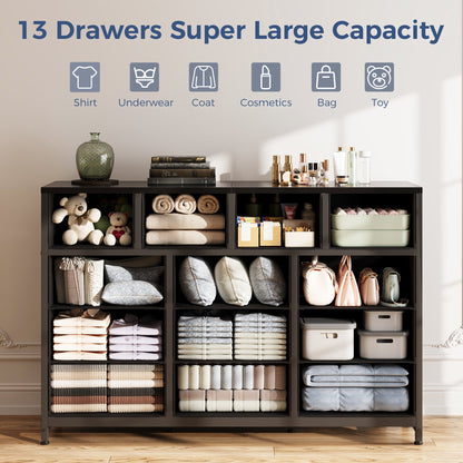 Casacomoda Dresser with 13 Storage Drawers, 55-Inch Long Dressers for Bedroom, Large Dressers TV Stand, Black
