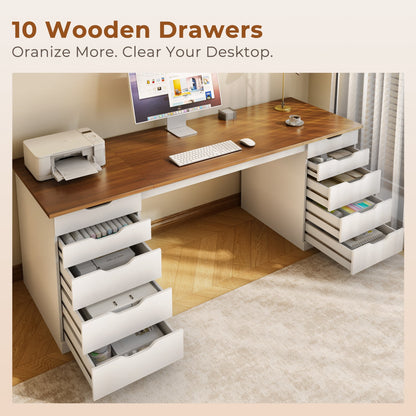 Casacomoda 55" Home Office Desk with 10 Drawers, Large Writing Desk with Storage