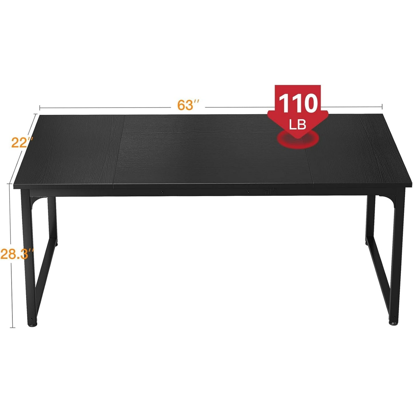 Casacomoda 63 inch Computer Desk with Headphone Hooks, Home Office Desk for Large Spaces, Simple Modern Desk for Studying & Writing, Black