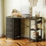 Casacomoda Computer Desk with Drawers & Storage Shelves, 40 Inch Corner Desk for Home Office Bedroom, Small Teen PC Desks with Fabric Drawer, Black