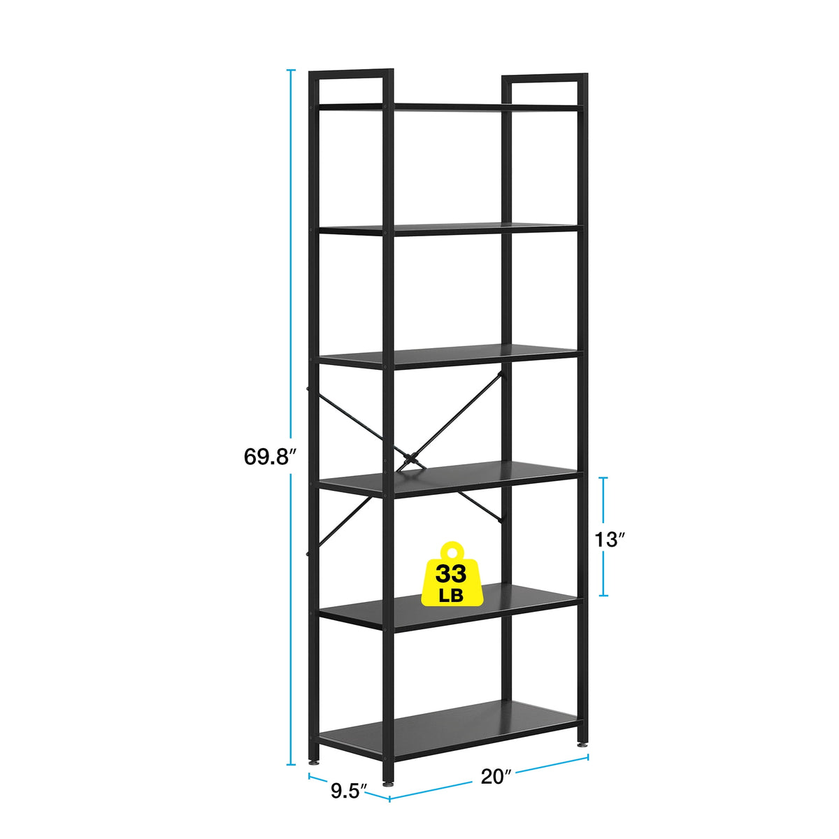 Casacomoda 6-Tier Tall Bookshelf, Large Bookcase with Steel Frame, Deep Book Shelf for Living Room, Home Office, Study, Industrial Style, Black