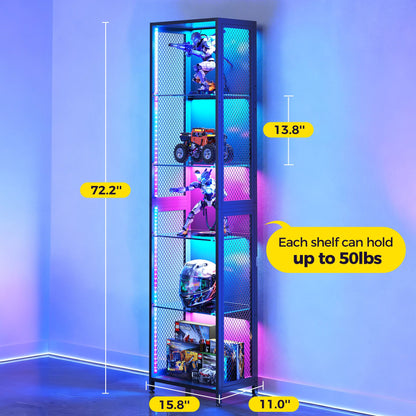 Casacomoda 5-Tier LED Display Cabinet, Gaming Glass Shelf Curio Cabinet with RGB Lights, Open Glass Corner Storage Shelf for Collectibles, Figures, Gaming Room & Living Room, Black