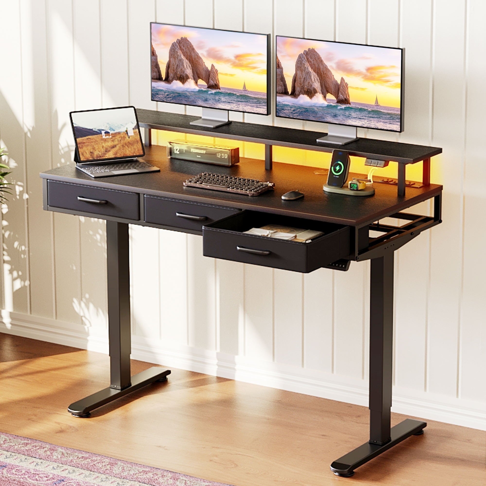 Casacomoda 48“ Electric Standing Desk with Power Outlets and LED Light