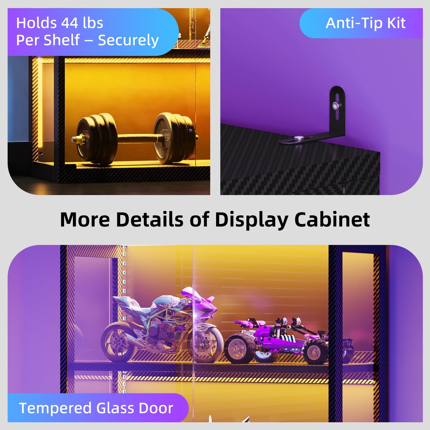 Casacomoda Display Cabinet with Glass Door & LED Lights, 63" 4-Tier Curio Cabinet, Modern Glass Display Case for Living Room & Bedroom, Black