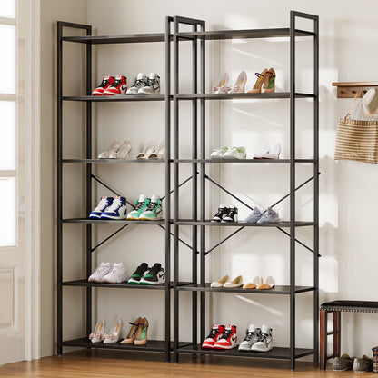 Casacomoda 6-Tier Tall Bookshelf, Large Bookcase with Steel Frame, Deep Book Shelf for Living Room, Home Office, Study, Industrial Style, Black