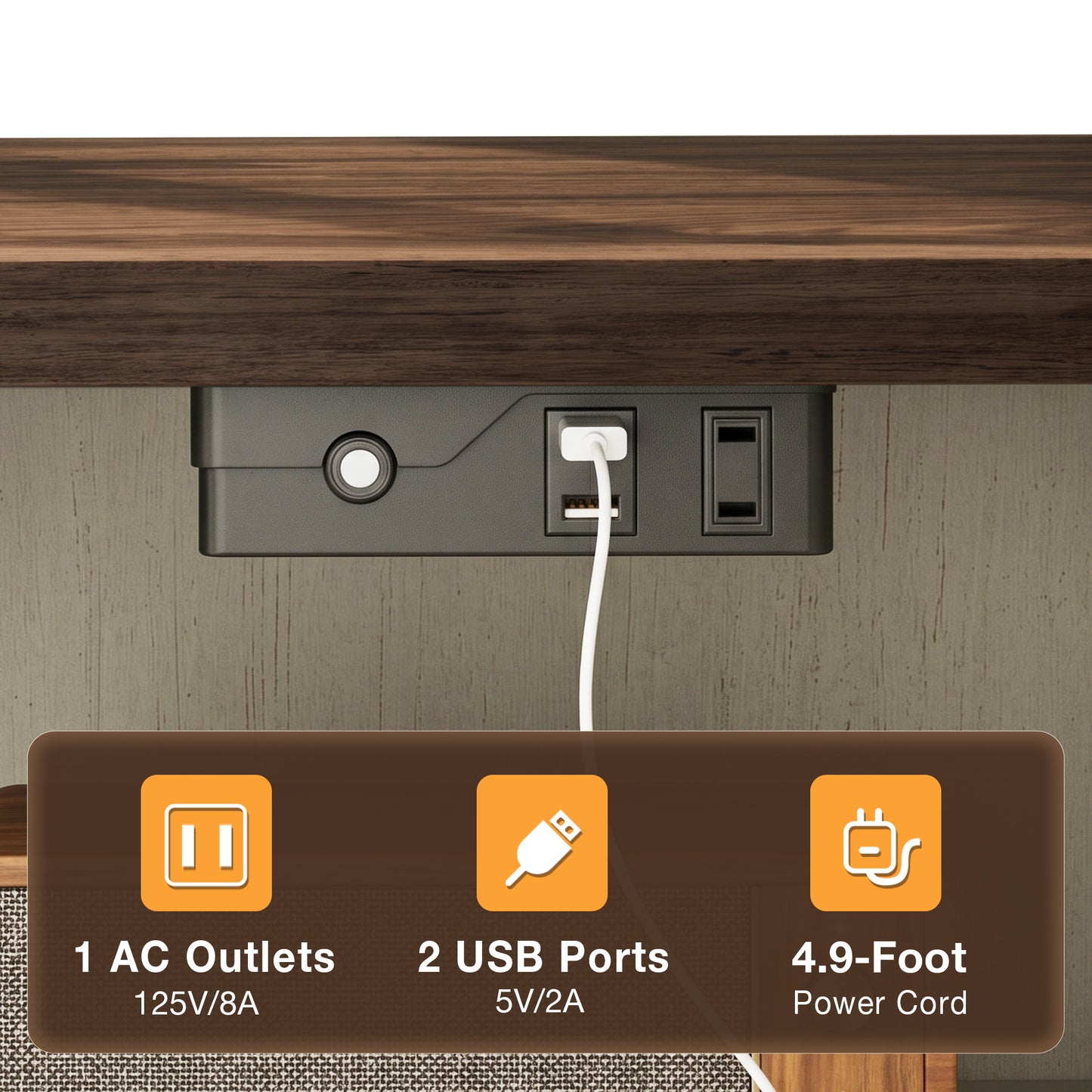 Nightstand for Bedroom, Farmhouse End Table Set of 2, Side Table with LED Light for Living Room, Bedside Table with 2 USB Ports and 1 Outlets, Set 2, Dark Walnut & White