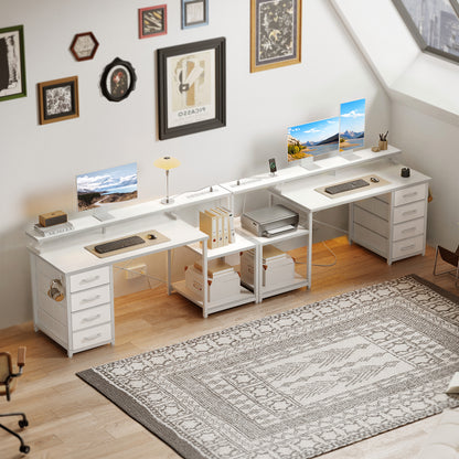 Casacomoda 55 Inch Computer Desk with USB Ports and Power Outlets, Printer Shelf, 4 Drawers & Storage Shelf, Home Office Desks, White